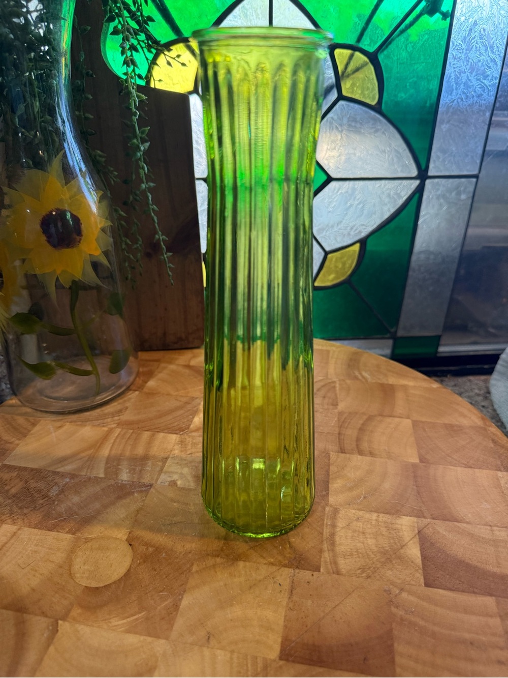 Green Ribbed Glass Bud Vase - Classic Home Accents